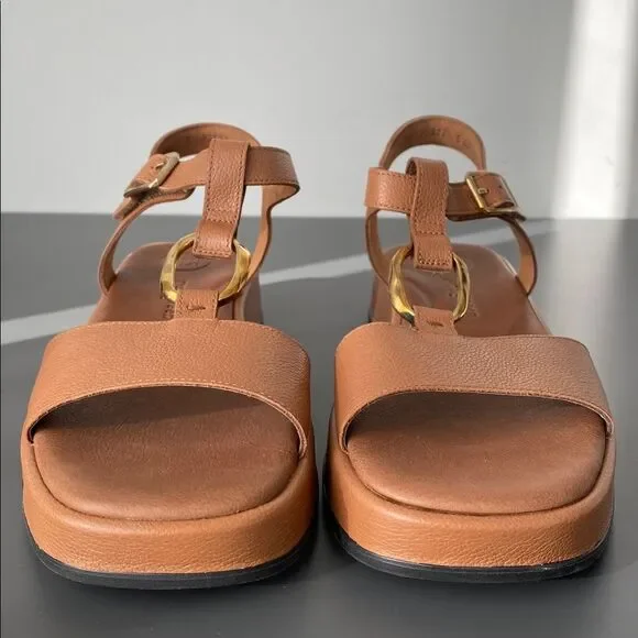 Paul Green Taos Platform Sandal Cognac Leather Gold Accents Sz 8 (US9) Vacation - Picture 9 of 14